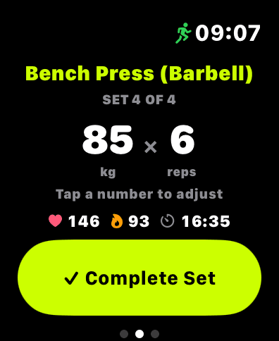 Watch set logging screen
